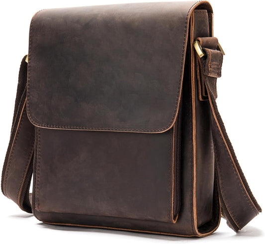 Genuine Leather Messenger Bags Mens Shoulder Crossbody purse Work Business Vintage lager Capacity