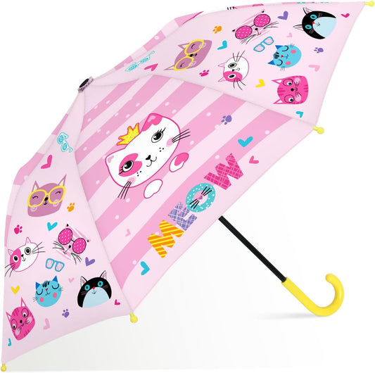 Kids Umbrella, Safety Windproof Umbrella with Easy-Grip Hook Handle for Toddler Girls and Boys