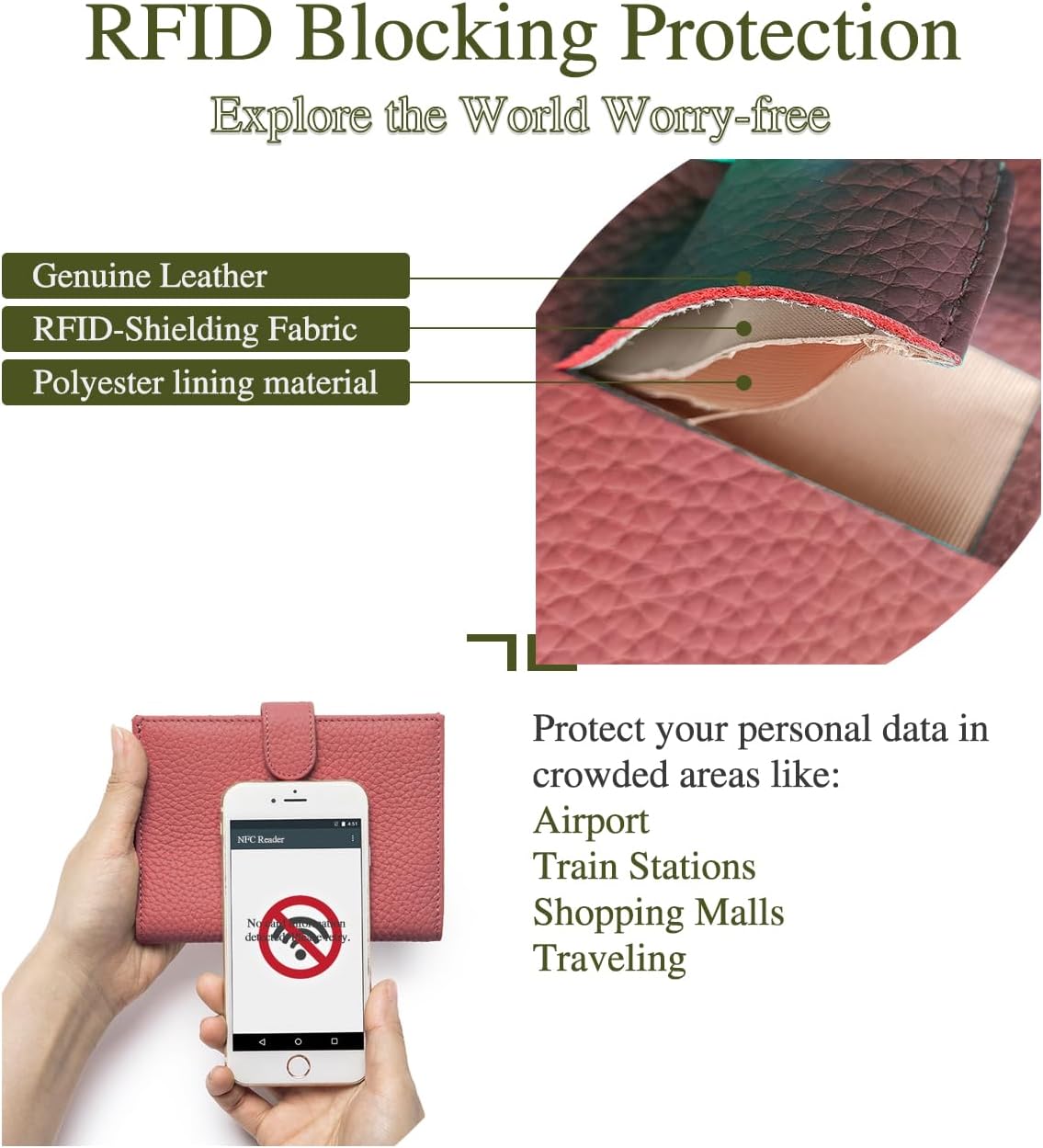 Slim RFID Passport Wallet for Women – Leather Travel Wallet Womens with Passport Slot & Card Slots, Zippered Coin Pocket & Cash Holder Travel Organizer Brick Red