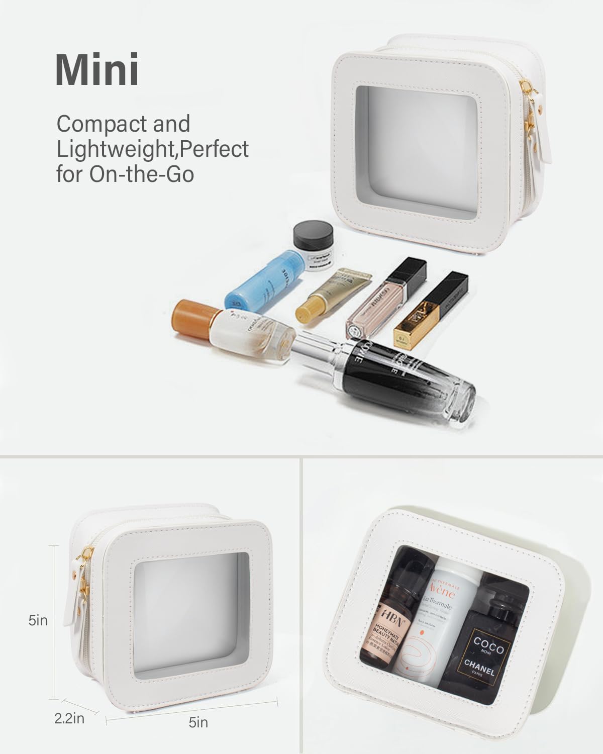 LETGO Clear Makeup Bag Set for Women Portable Travel Toiletry Bag Cosmetic Bags TSA Approved Travel Cosmetic Bag for Car Accessories for Women(White, Standard + Mini)