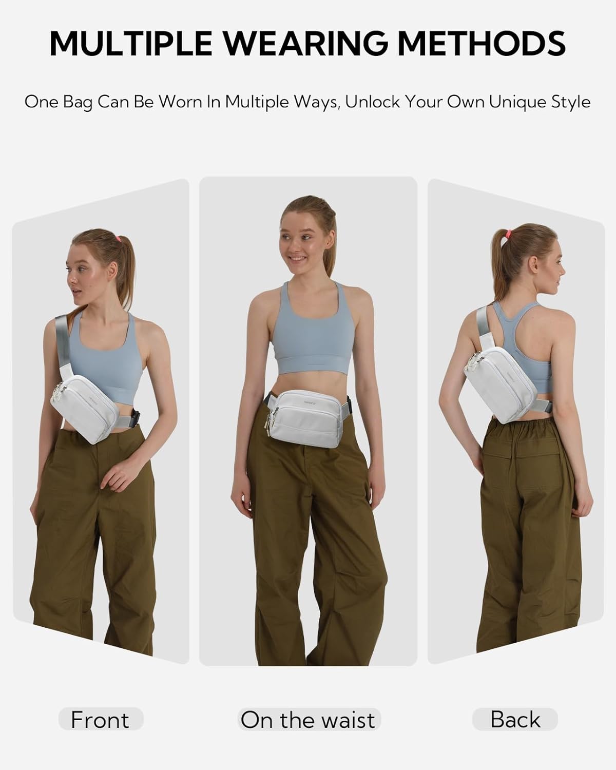 WATERFLY Waist Packs Fanny Pack: 2L Fashion Crossbody Bum Bags for Women Men Casual Waist Bag for