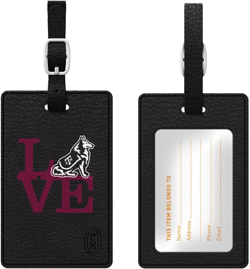 OTM Essentials Texas A&M University Faux Leather Luggage Tag, Durable Travel Accessories with Adjustable Strap and ID Card, Love