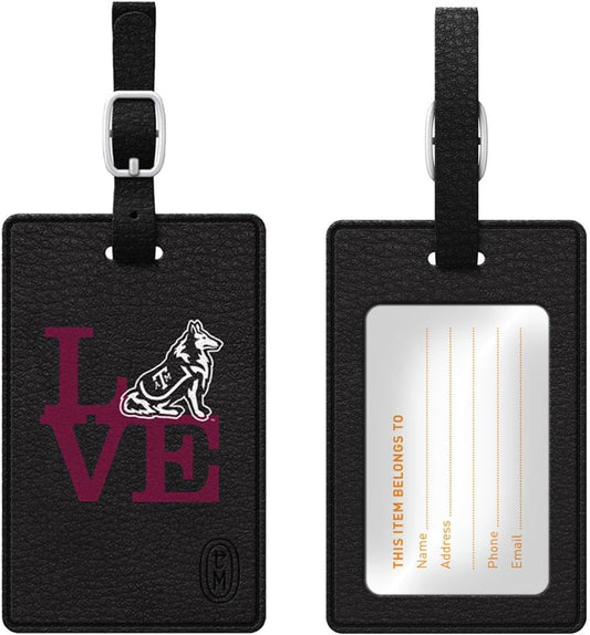 OTM Essentials Texas A&M University Faux Leather Luggage Tag, Durable Travel Accessories with Adjustable Strap and ID Card, Love