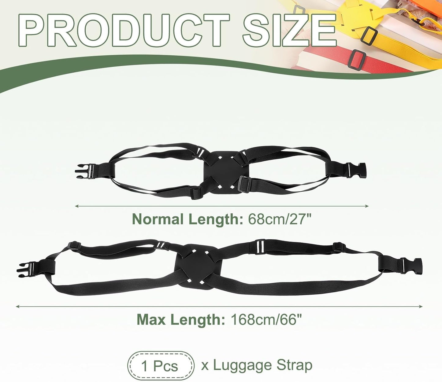Adjustable Luggage Straps, Suitcase Elastic Strap Bag Bungee with Buckles Travel Accessories - Fitting for(Travel/Add A Bag/Securing Luggage), 27-66 Inch & Black