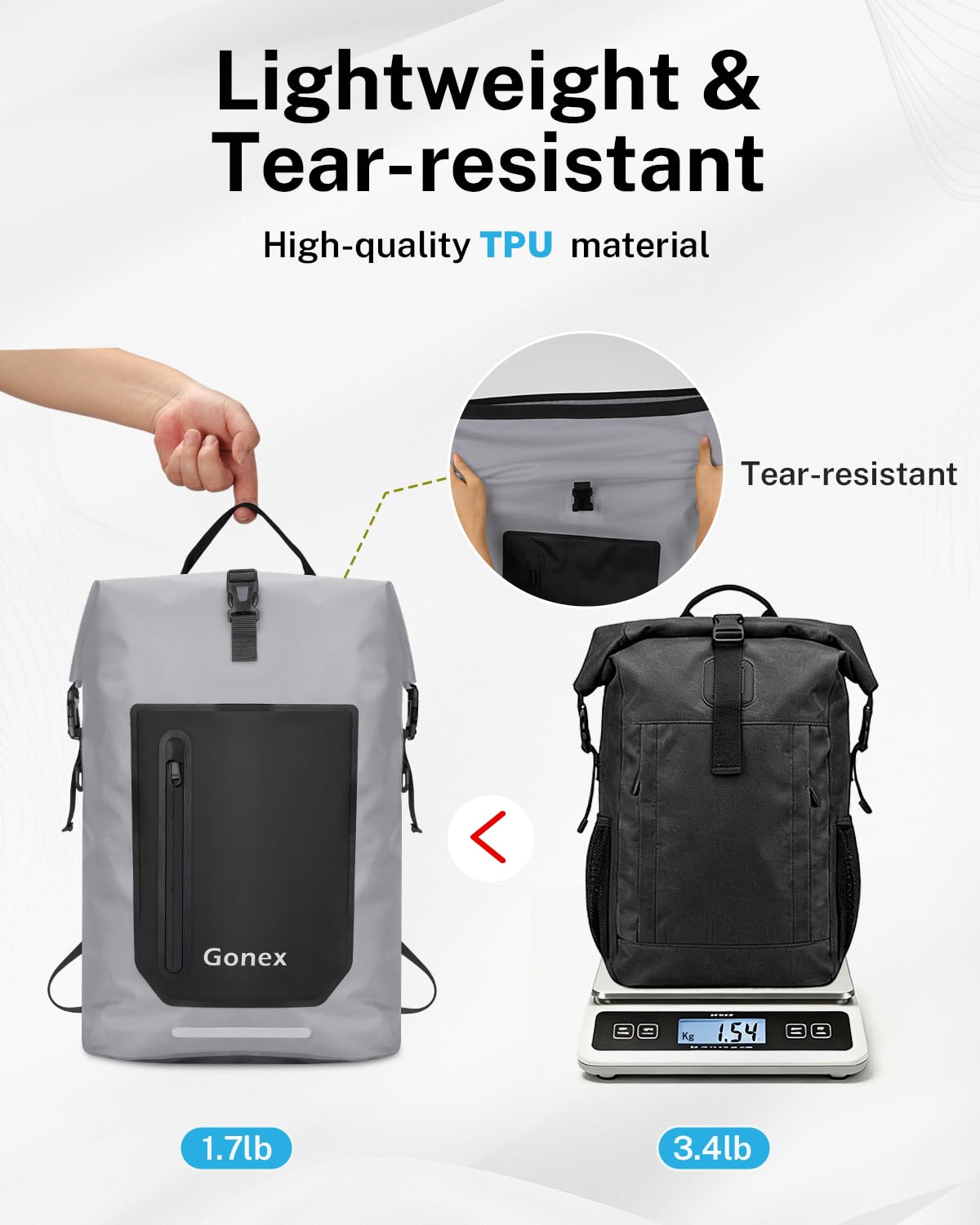 Gonex Waterproof Ultralight TPU Backpack 35L Roll Top Dry Bag, Kayaking