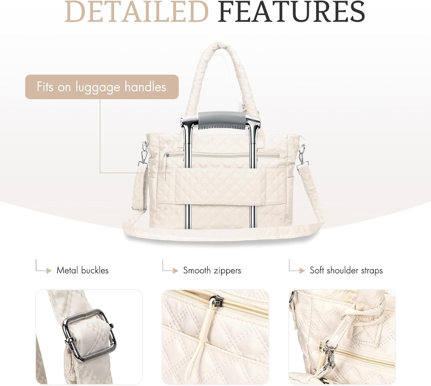 Tote Bag for Women Purses and Weekender Bags Quilted Shoulder Bags 2PCS with Zipper