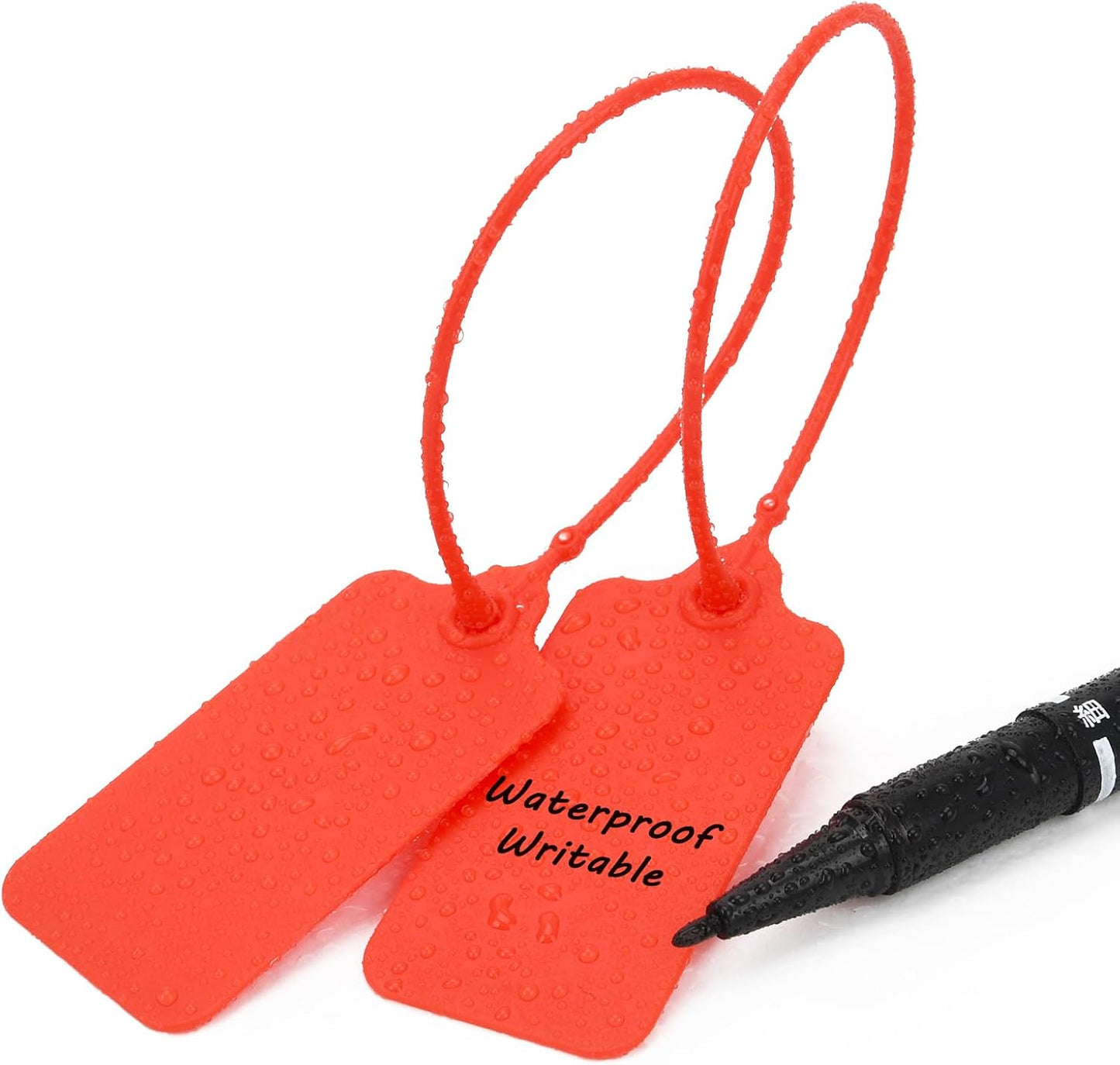50pcs Luggage Tags Plastic Seals Shipping Label Logistics Use Sign Tie, Sealing Storage Multi Purpose Name ID Tag with Marker for Backpack, Schoolbag, Car Key (Red)
