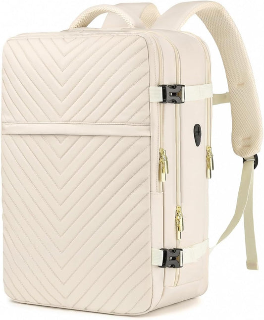 Large Carry On Travel Backpack - Flight Approved Waterproof Luggage Suitcase Backpacks Personal Item Size for Women Men Fit 17 Inch Laptop College Overnight Bag Anti-Theft Weekender Daypack Beige