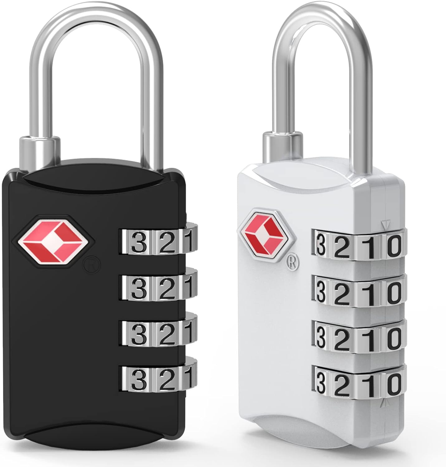 2 Pack 4 Digit TSA Luggage Locks, Diyife Outdoor Waterproof Padlock, Combination Lock for Backpack, Locker, Gate, Toolbox, High-Strength Zinc Alloy Steel - Black & White