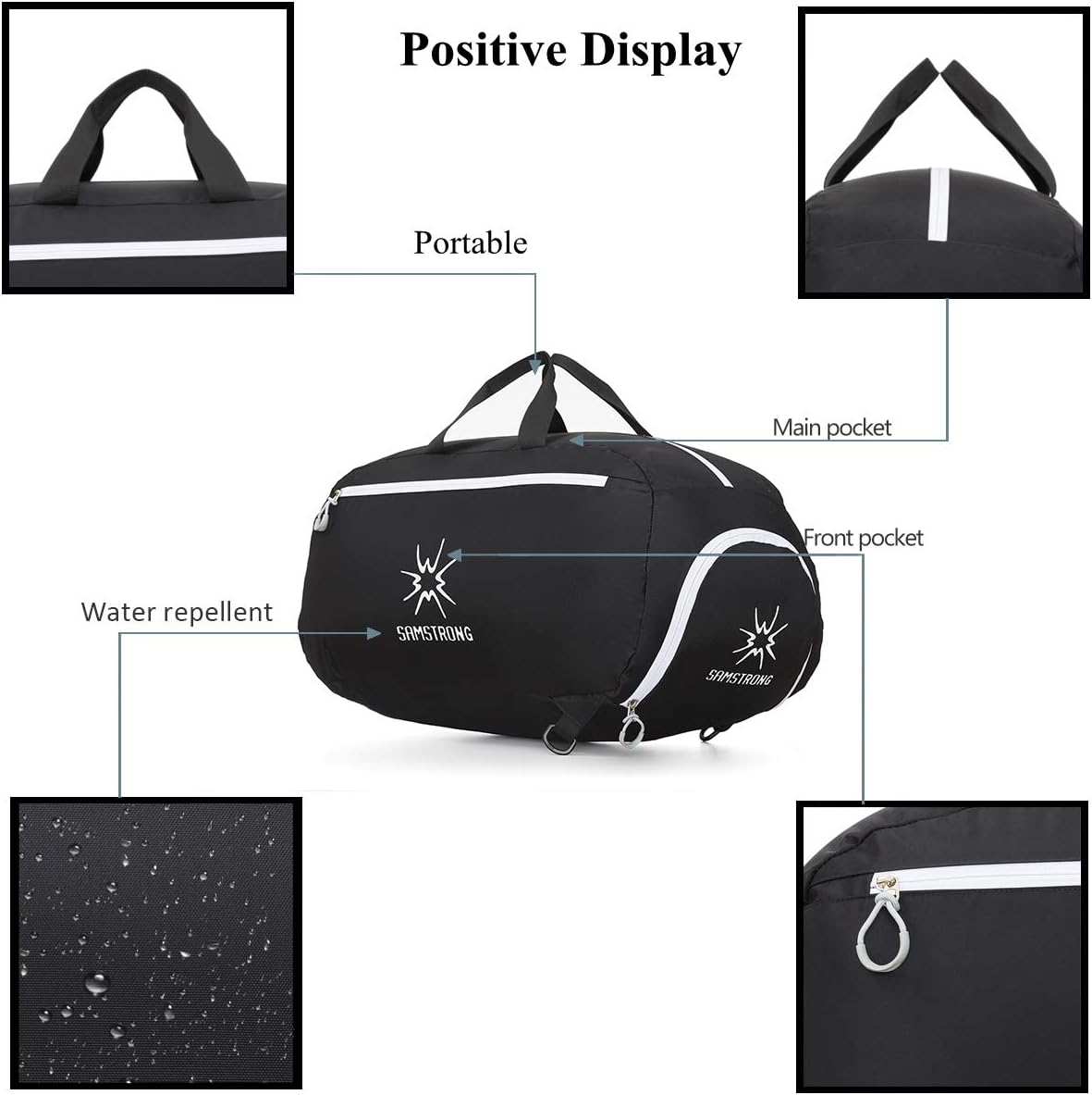 Samstrong Sports Gym Bag with Shoes Compartment 50 Liter Water Resistant Travel Duffel Bag Durable Duffle Bag Weekender Bag for Men and Women, Black