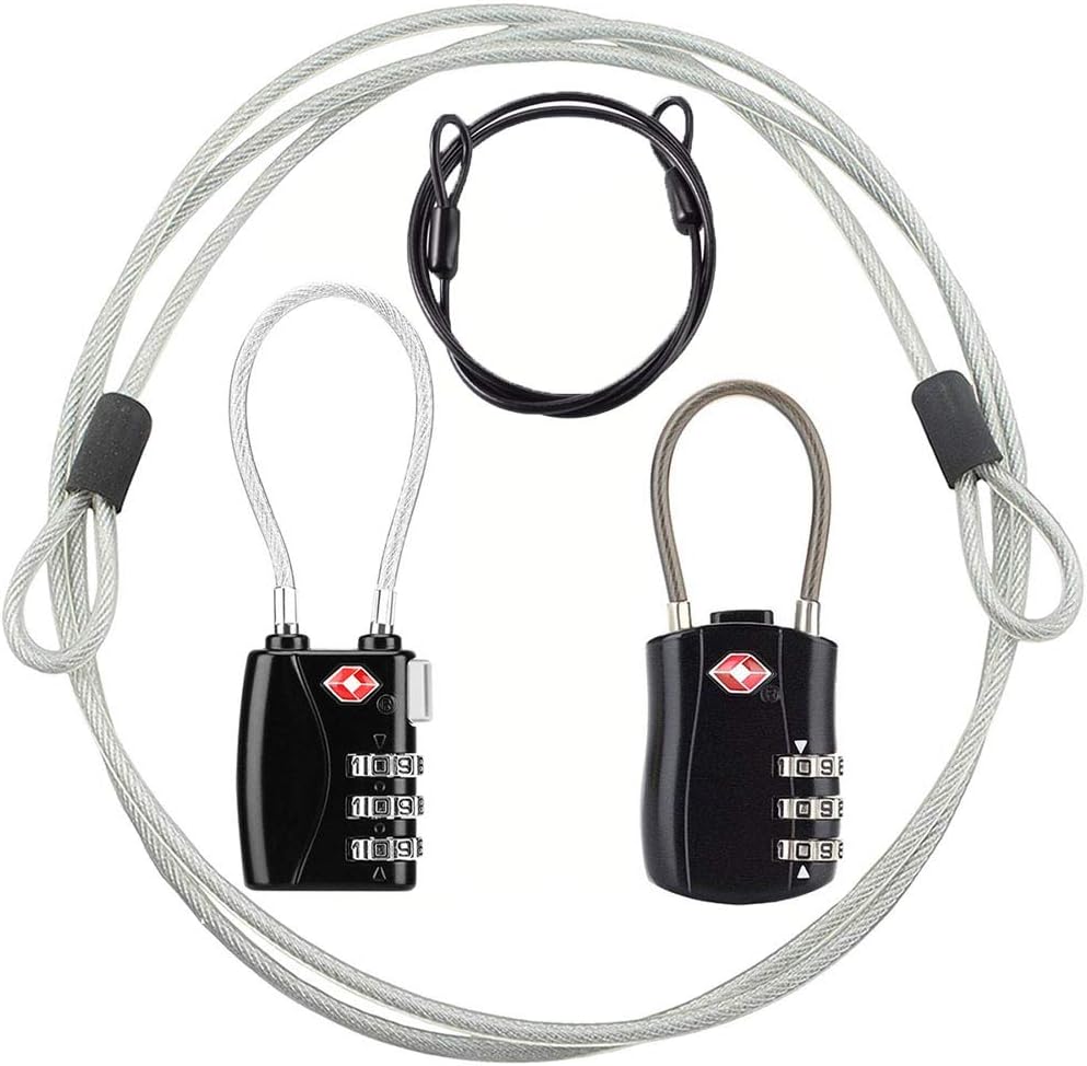 TSA Luggage Locks, Digit Combination Padlockss and Steel Cable Combination Travel Security Lock, Coded Lock for Suitcases,Travel Bag, Suit Case, Gym, Bike Locks (TSA Luggage Locks -2)