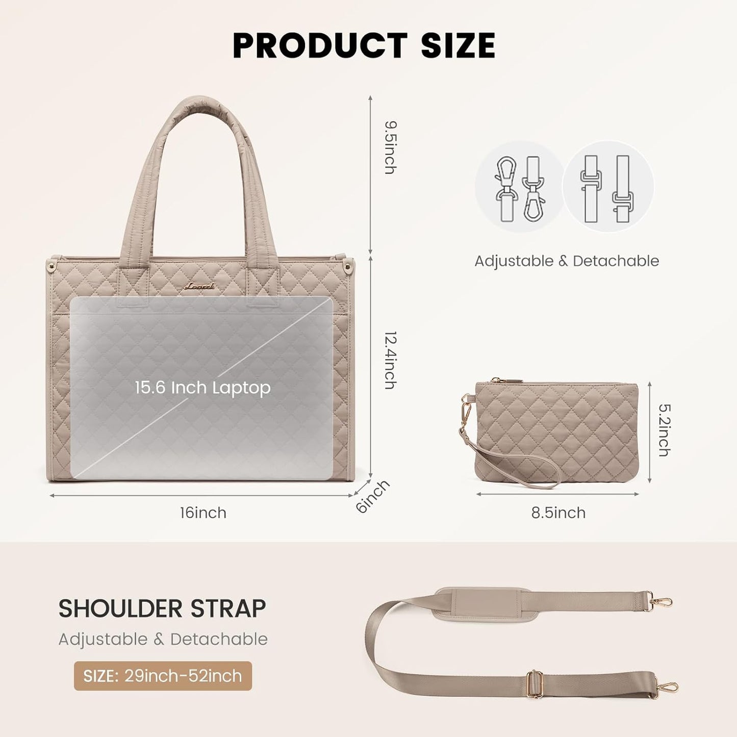 LOVEVOOK Laptop Tote Bag for Women,Canvas Work Tote Bag for Women with Clutch Purse,15.6 Inch Computer Briefcase Bag,Professional Teacher Business Office Bag,Lightweight Shoulder Travel