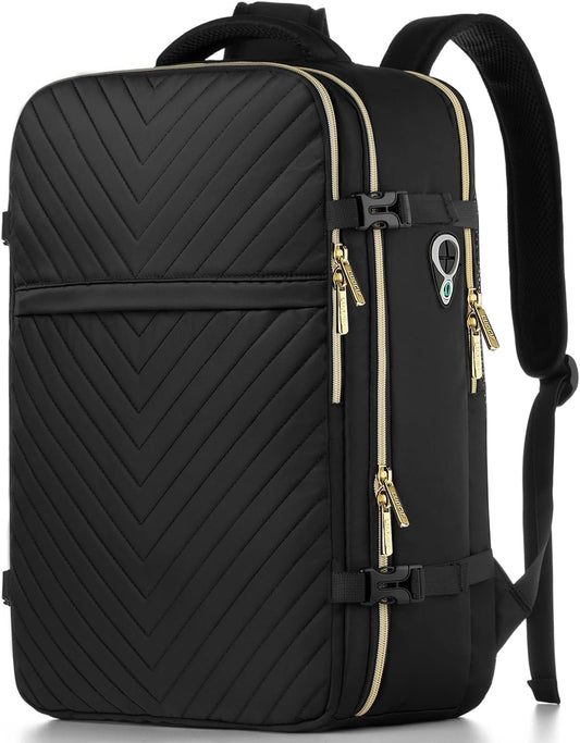 Large Carry On Travel Backpack - Flight Approved Waterproof Anti-Theft Luggage Daypack for Women Men Fit 17 Inch Laptop Business Weekender Overnight Backpack College Bag Personal Item Size Black