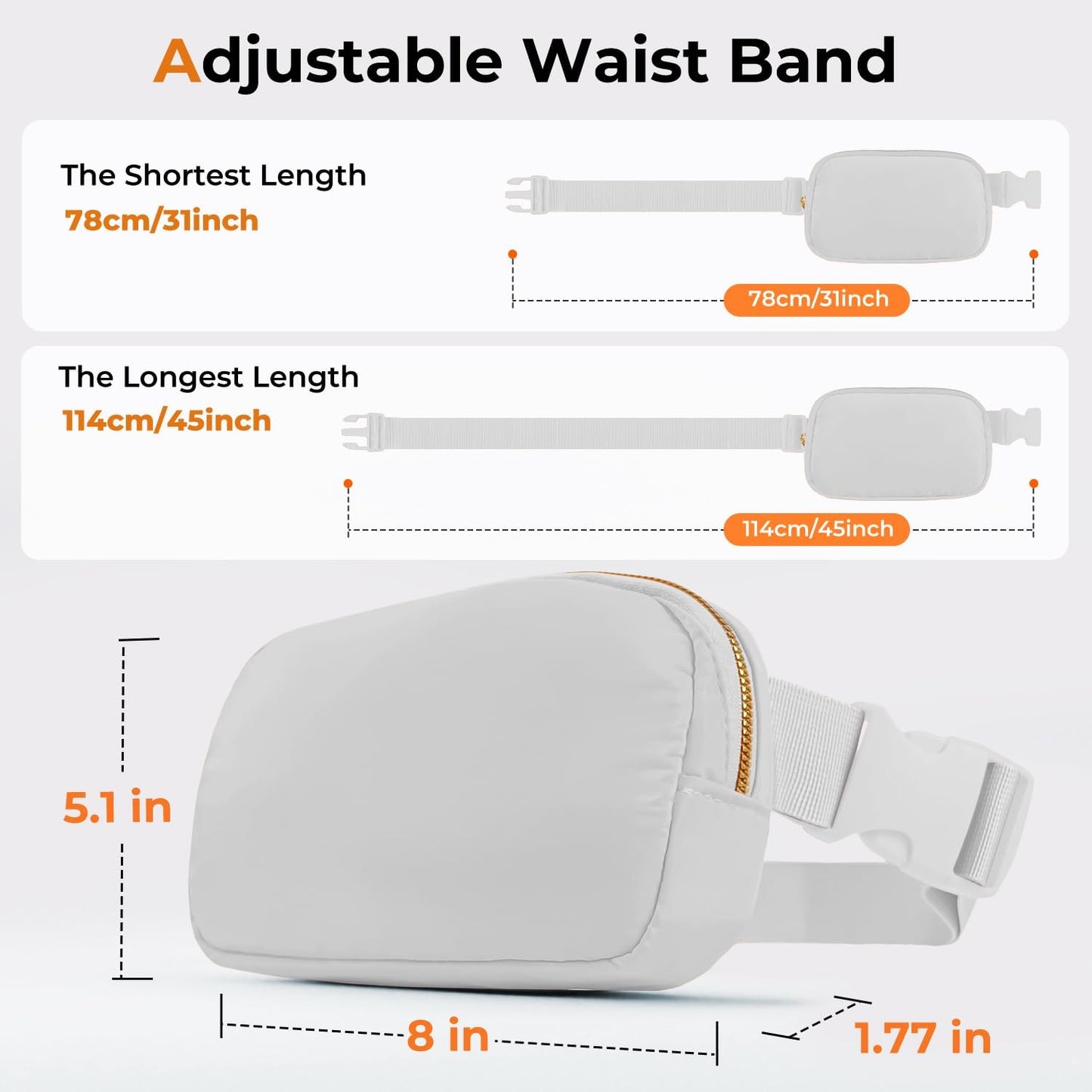 Belt Bag Zipper Fanny Pack Crossbody Bags for Women,Fashion Nylon Waist Packs, Water Repellent Two Way wear with Adjustable Strap Gifts for Teenage Girls Women Men(light gray)