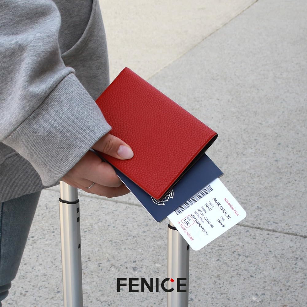 Fenice Classic Passport Cover Holder Wallet Case for Travel Essential RFID Blocking Vegan Leather