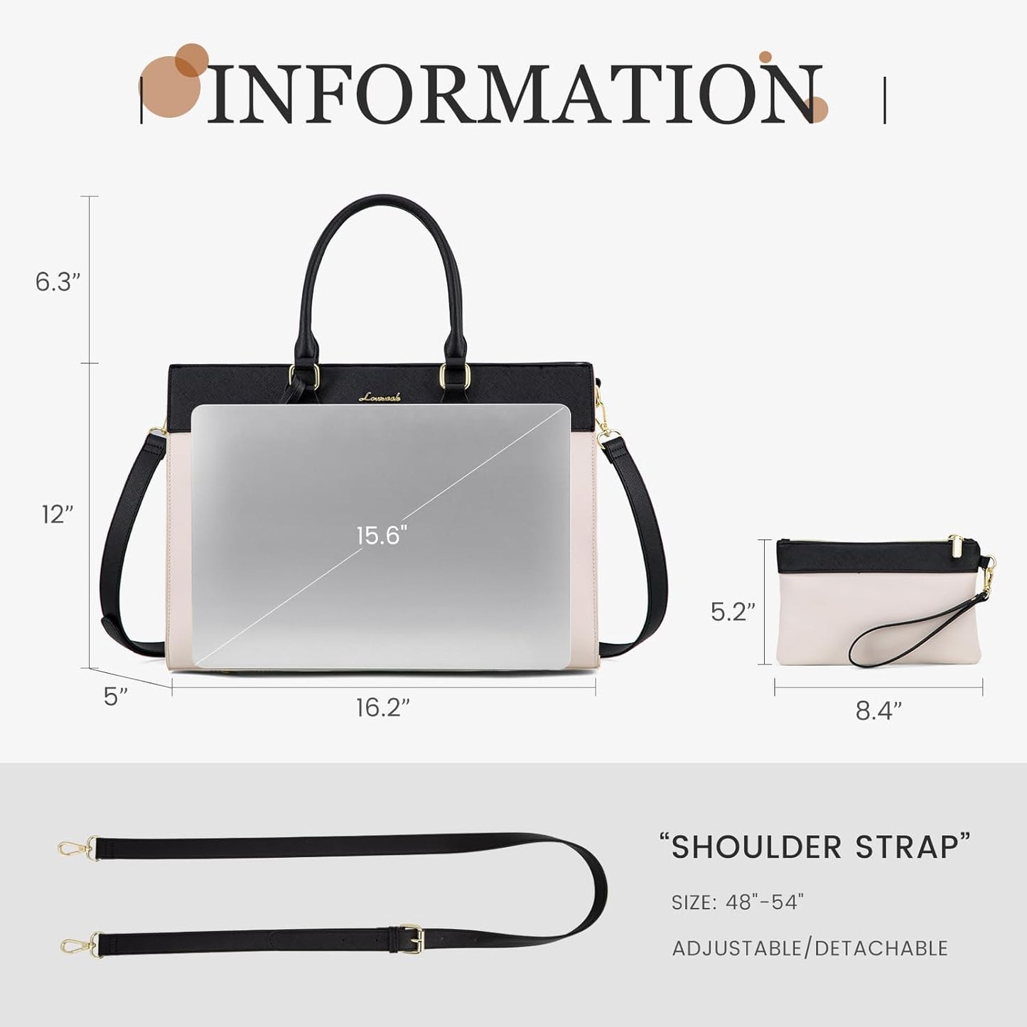 LOVEVOOK Laptop Bag for Women, 15.6 inch Laptop Tote Work Bag Purse, Large Waterproof Leather