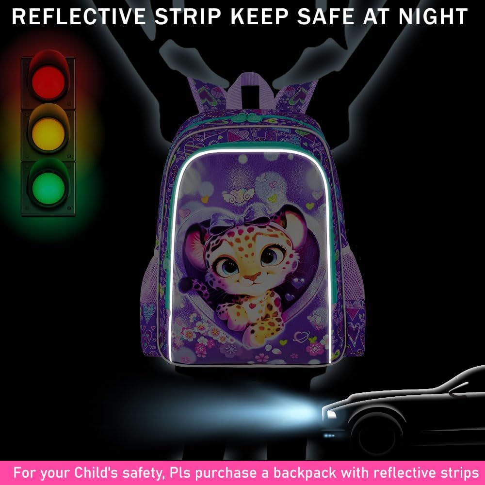 3PCS Girls Backpack, Kids Water Resistant Heart Bookbag Set with Lunch Box, Cute Kids School Bag for Preschool Toddler
