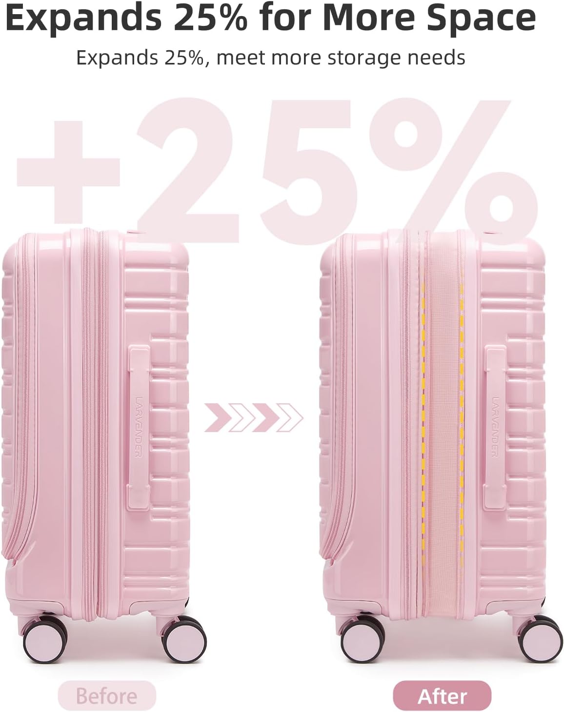 LARVENDER Carry On Luggage 22x14x9 Airline Approved, 20 Inch Expandable PC+ABS Hardside Carry On Luggage with Front Pocket Spinner Wheels TSA Lock for Women Men (Pink)