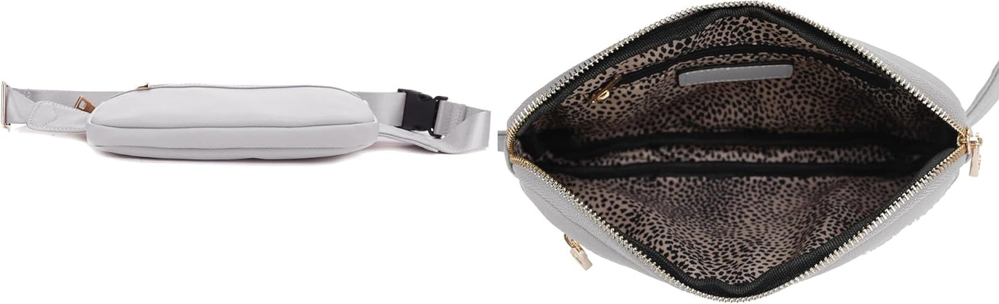LOVESOME Vegan Leather Everywhere Fashion Waist Bag Fanny Pack Crossbody Bag Belt Bag Sling Bag with Adjustable Strap for Women (Light Grey), FC19515