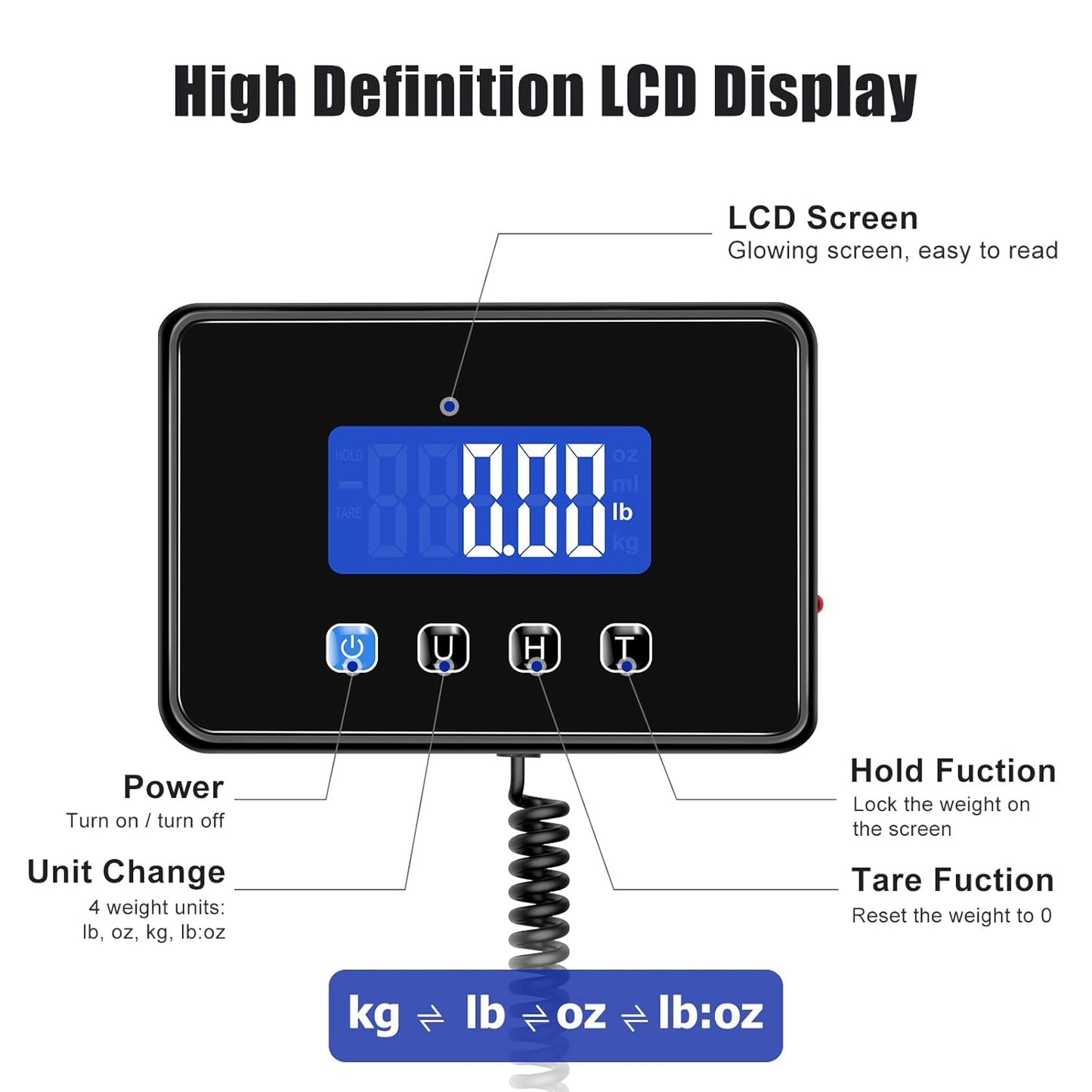 Shipping Scale, 660lbs Heavy Duty Digital Postal Scale for Packages, 0.7oz High Accurate Postage Scale for Small Business, Luggage, Home Use, Battery & Charging Cable Include