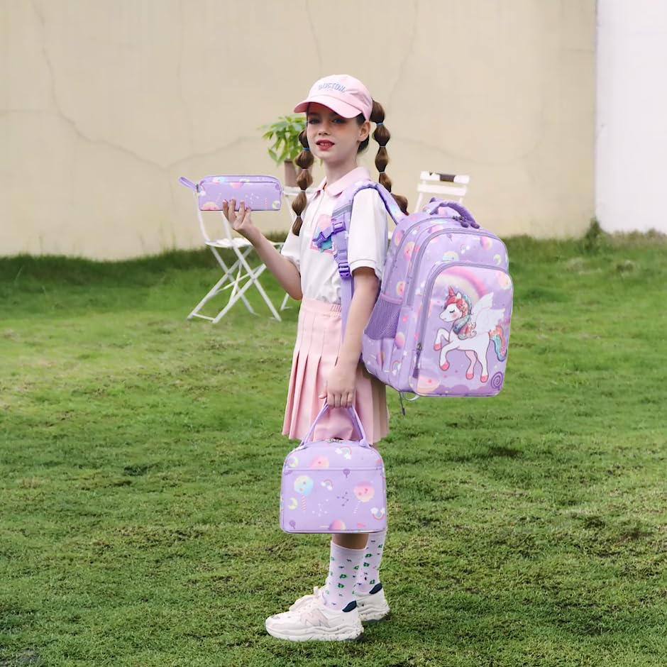 Meisohua Girls Backpack with Lunch Box 3 in 1 Set Kids Backpack for Girls Preschool Kindergarten Elementary School Backpack