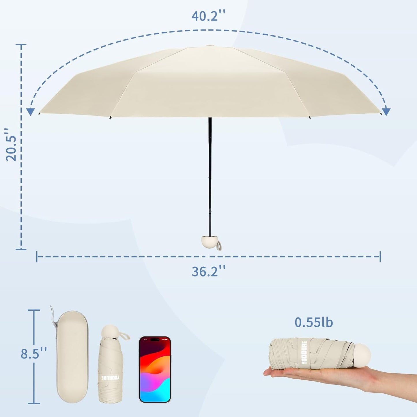 Yoobure Travel Umbrella Portable Compact Umbrellas, Pocket Mini for Purse, Umbrellas for UV Sun &