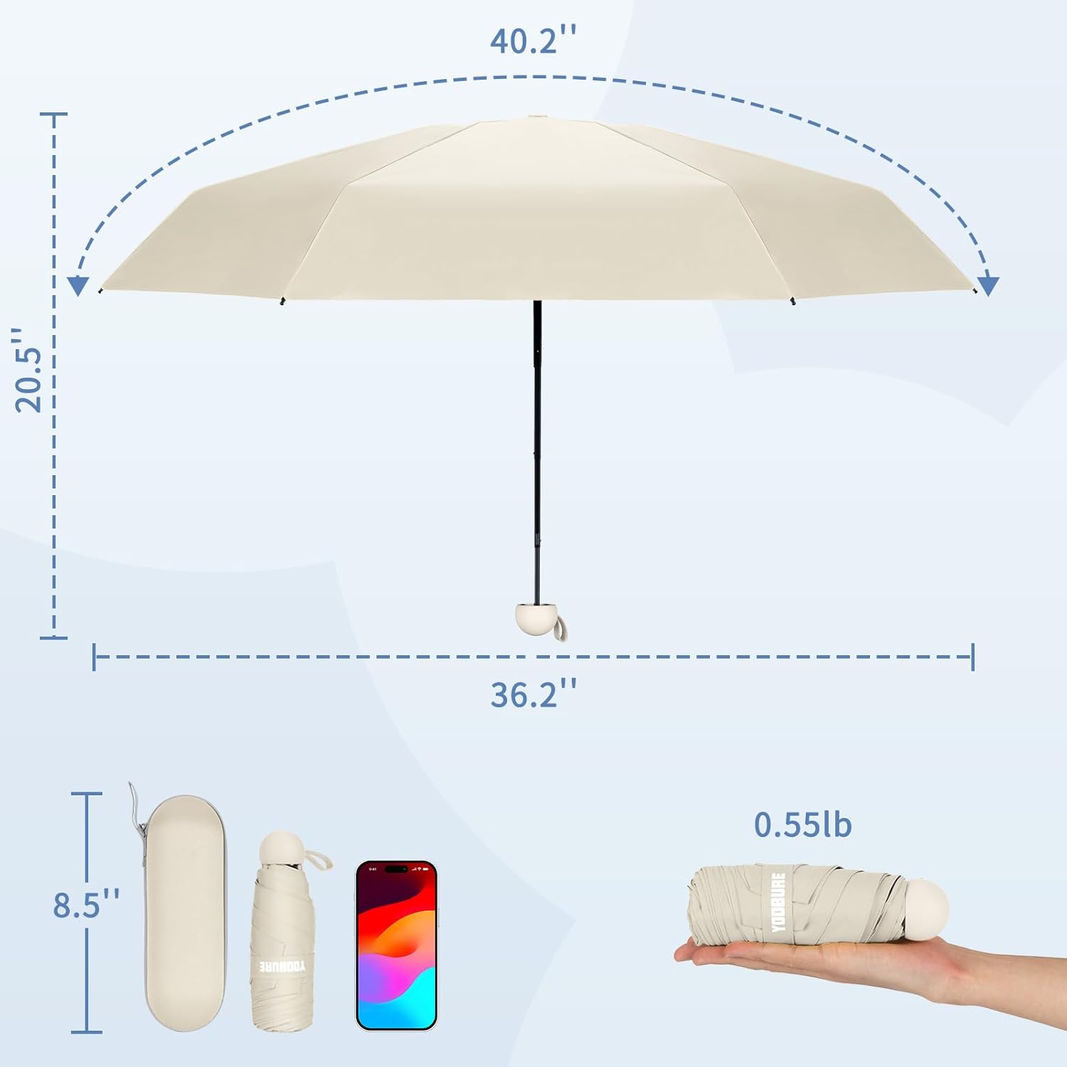 Yoobure Travel Umbrella Portable Compact Umbrellas, Pocket Mini for Purse, Umbrellas for UV Sun &