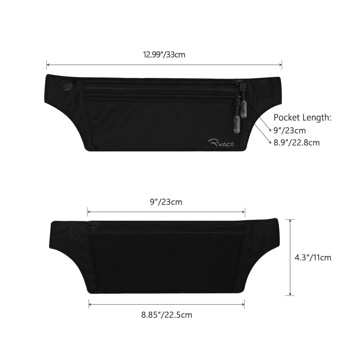 Ryaco Money Belt for Travel, Slim Passport Holder with RFID Blocking Hidden Wallet Travel Pouch