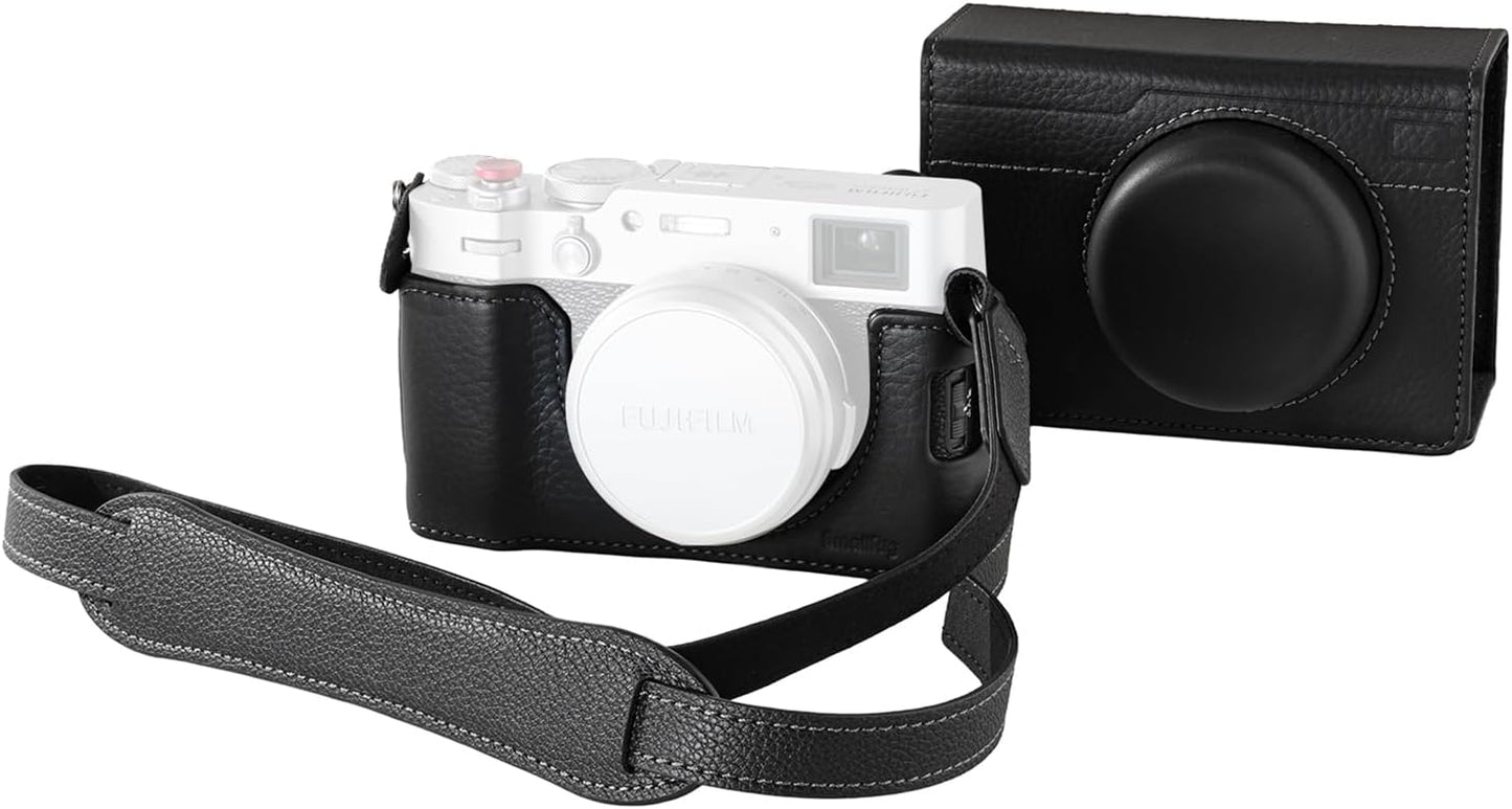 SMALLRIG Leather Case Kit for FUJIFILM X100VI, Including Leather Half Case, Flip Cover and Shoulder Strap, Genuine Leather Material, Portable and Protecting, Black-5622