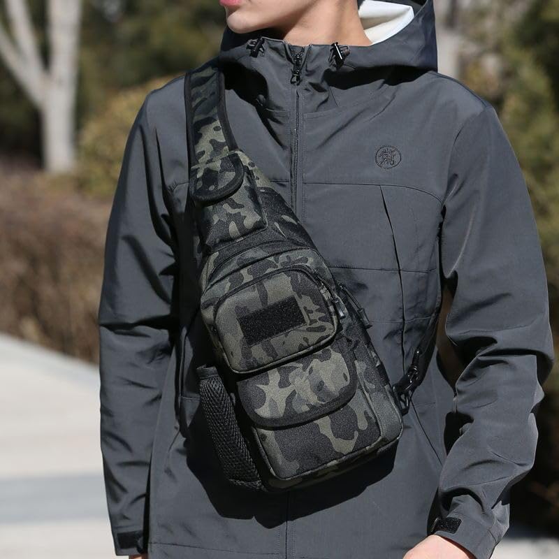 Sling Bag Crossbody Backpack for Men,Handiness Skiing Sling Bag, Lightweight Daypack for Hiking Travel (Black 2)