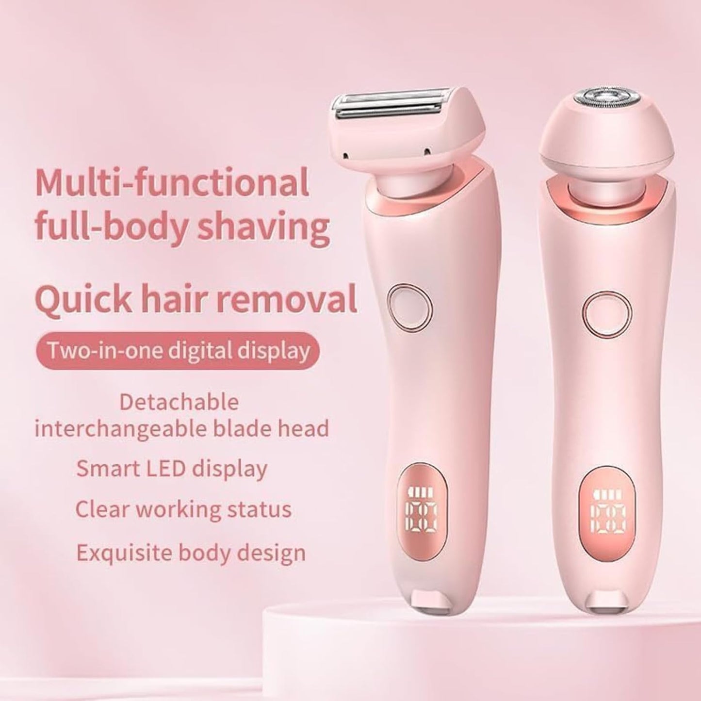 Electric Razor for Women, Rechargeable Hair Remover, Portable and Safe Lady Razor, 2 in 1 Double-Headed Waterproof Wet and Dry, Electric Bikini Trimmer for Women (Pink)