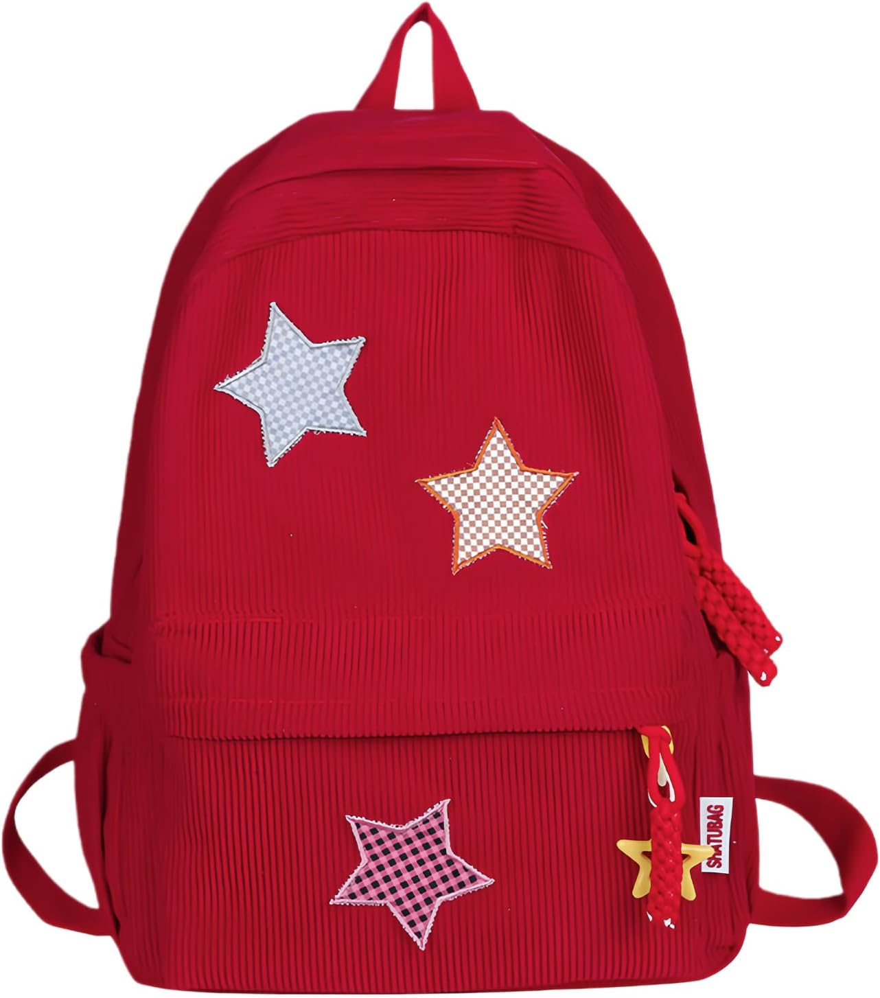 Corduroy Backpack with Star Pattern, Trendy and Versatile, Fits 14'' Laptop Large Capacity Daily Commute (Red)