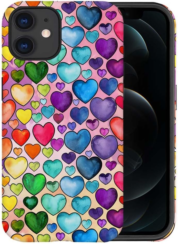 SEized Case Compatible with for iPhone 12,Colorful Heart Lovely Cute Pink Phone Case for Girl Women Boy Men,Durable Protection Case for iPhone 12