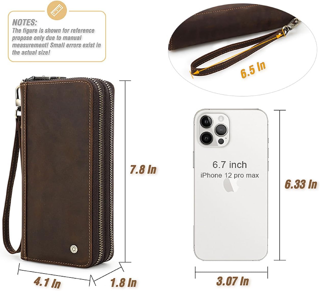 Top Grain Genuine Leather Handheld Purse Wallet for Man & Woman, Classic Vintage Design, Fully