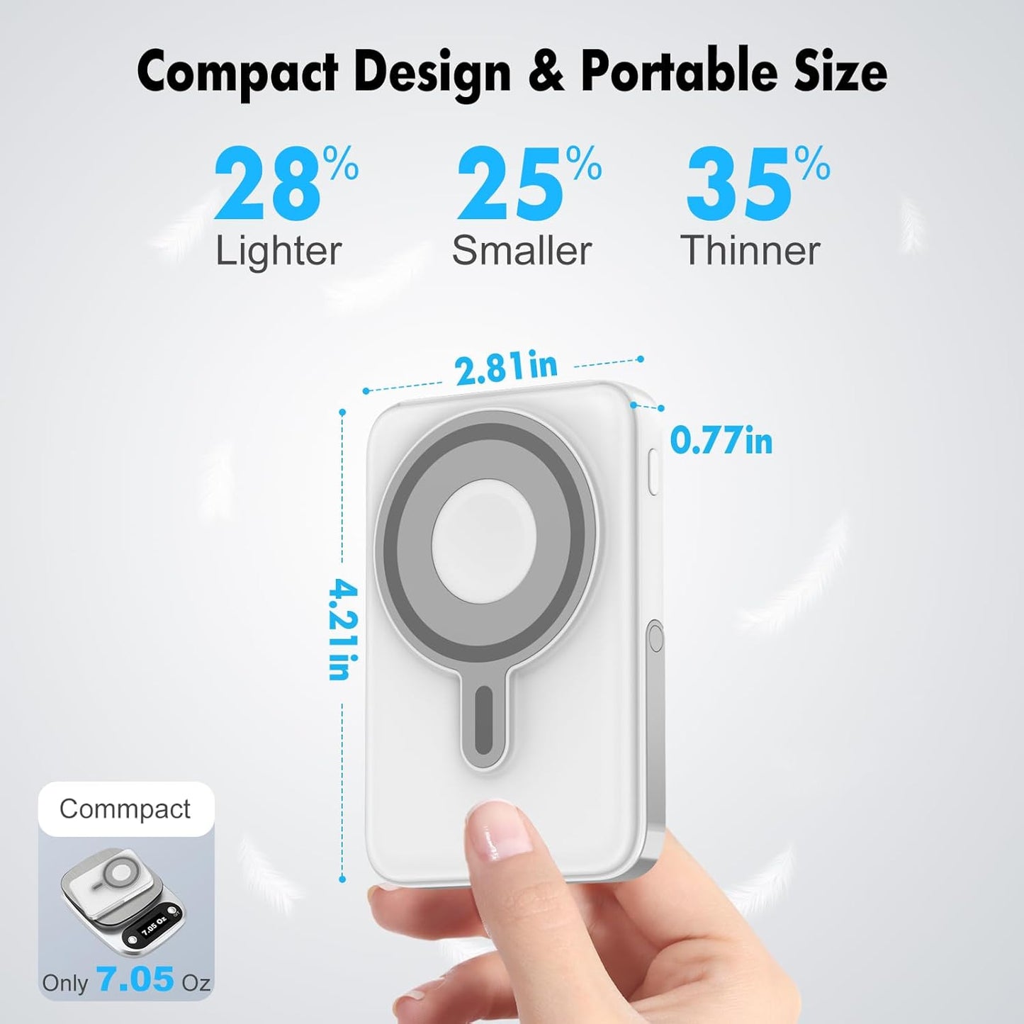 Wireless Portable Charger,3-in-1 Magnetic Power Bank 10000mAh with LED Display,22.5W Fast Charging Mag-Safe Battery Pack,Compatible with iPhone 15/14/13/12, Apple Watch Series, Airpods (White)