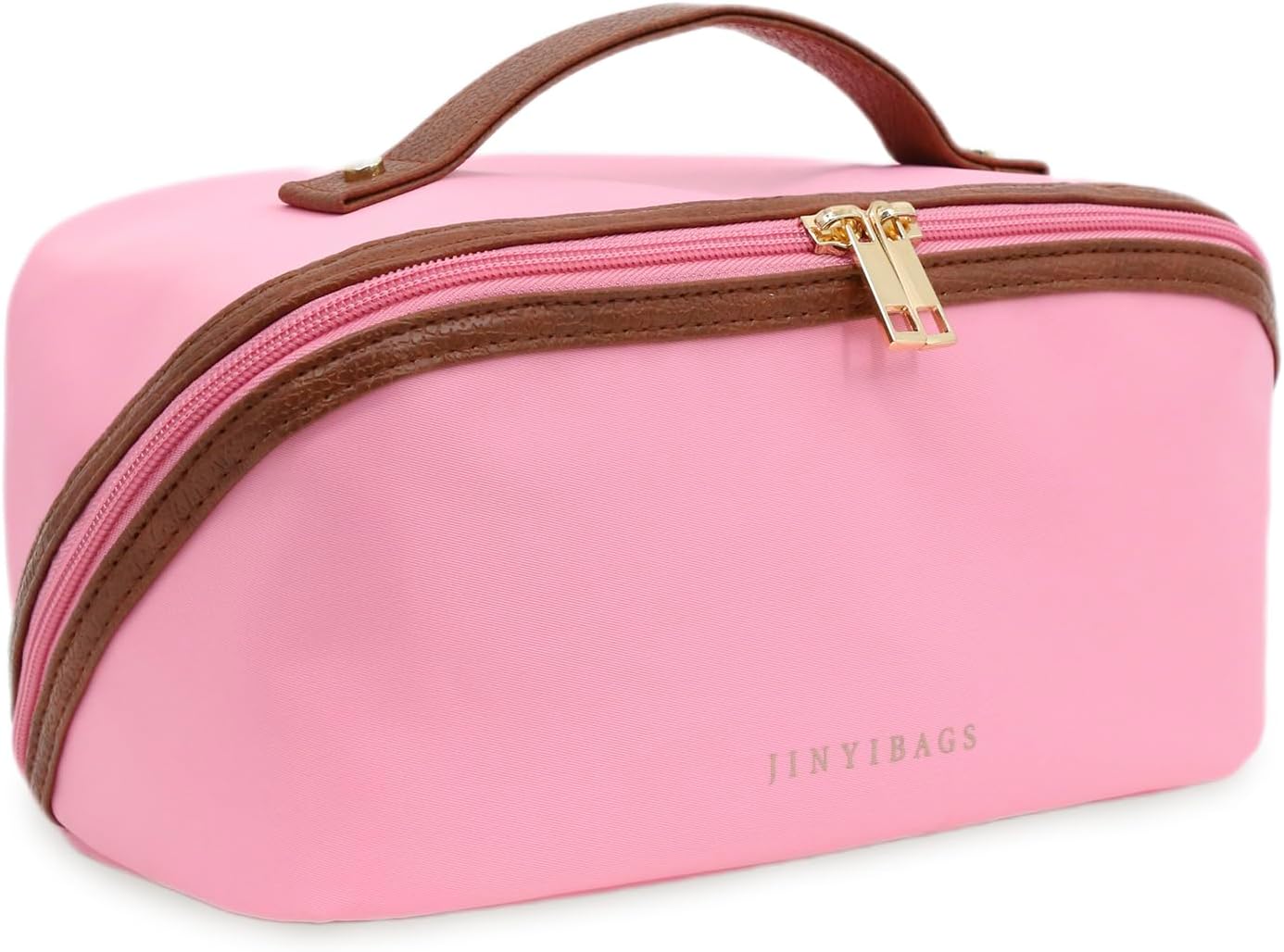 Travel Makeup Bag – Large Cosmetic Organizer with Waterproof Nylon, Smooth Double Zipper & Tear-Resistant Lining, Toiletry Pouch for Women (Pink)