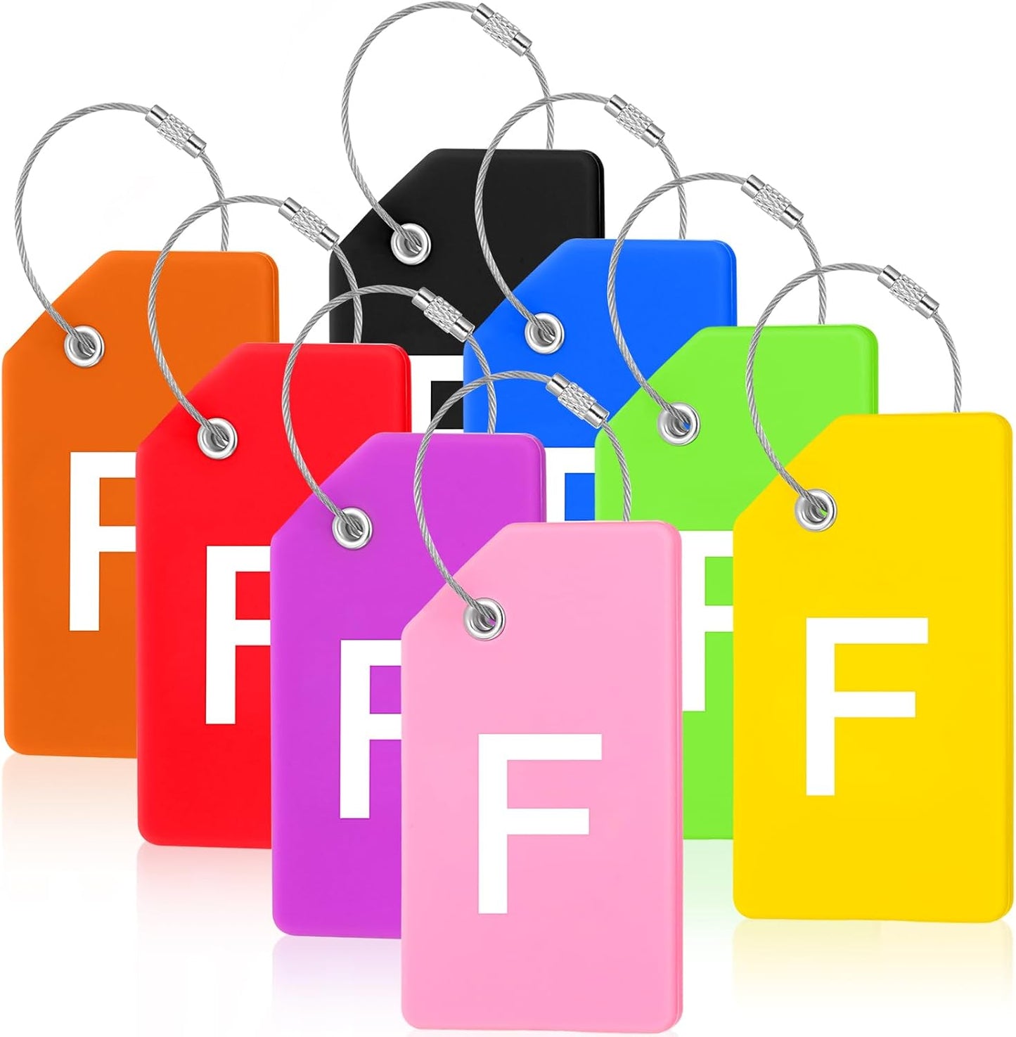 8 Pcs Initial Letter A-Z Luggage Tags Silicone Suitcase Instrument Tag with Name Card and Stainless Steel Loop(Letter F,Colorful)