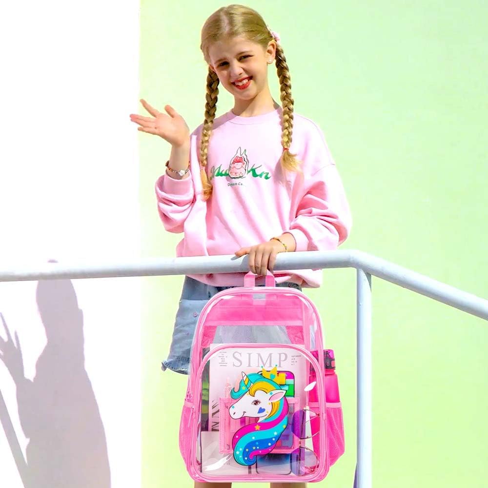 Clear Backpack for Girls and Boys, Kids Transparent Bookbag, 3PCS Cute See Through School Bag for Elementary Prechool