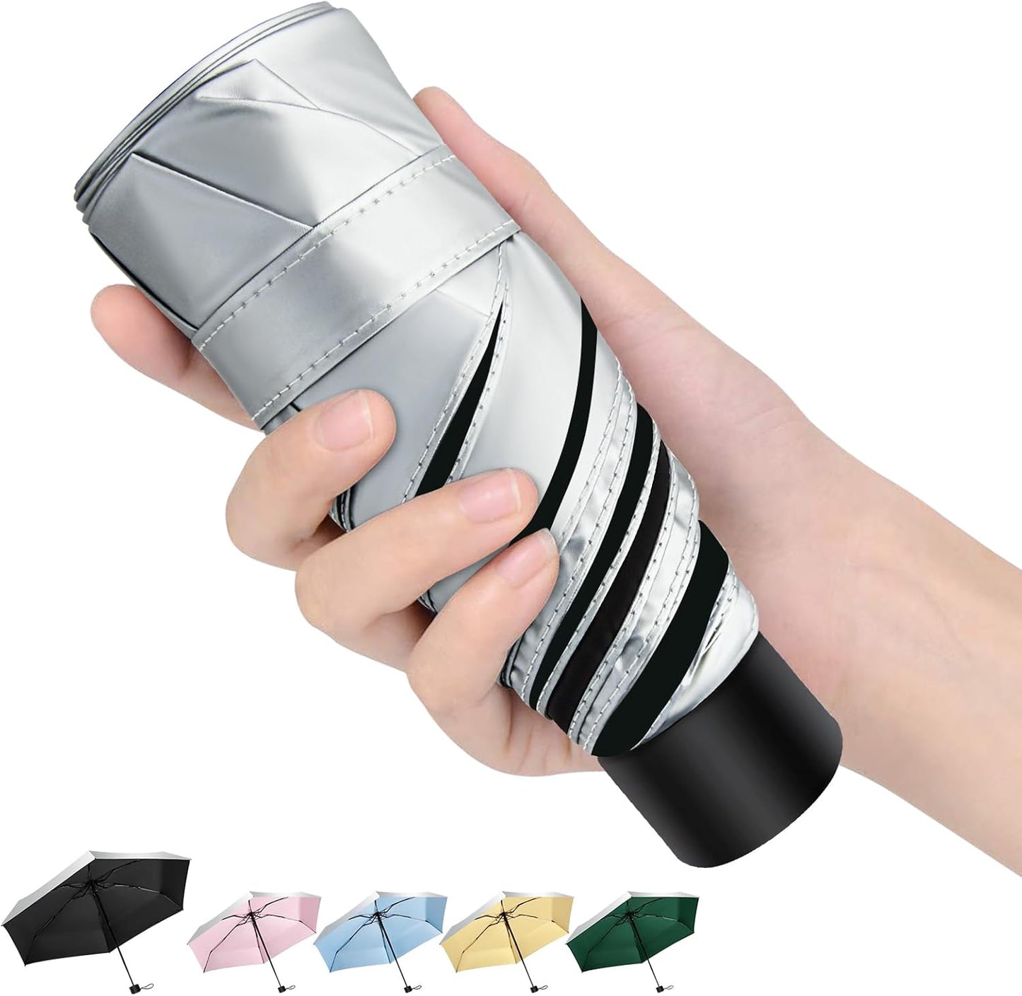 Travel Mini UV Umbrella for Purse Handbag Backpack in Small Size Sun & Rain Protection Compact Lightweight Tiny Pocket Umbrella for Kids Women Men