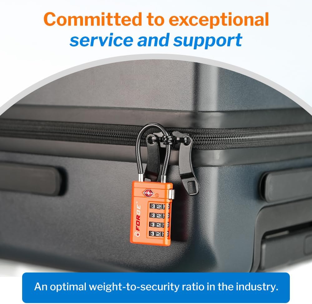 Forge TSA Approved Luggage Locks 4 Digit Combination TSA Travel Locks with TSA008, Open Alert Indicator, Zinc Alloy Body for Luggage, Suitcase, Backpack, and More. Orange 2 Locks.