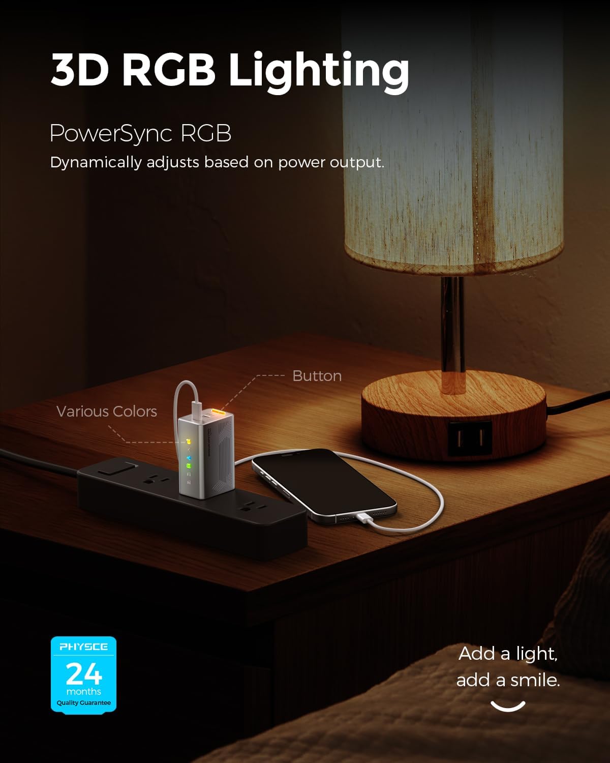 67W RGB Eco Fast Charger: 2-Port Type C Charger Compact Foldable Power Adapter for iPhone 11-17 Series, MacBook, Galaxy, iPad Pro, Apple Watch (Webb Gray)