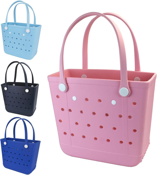 Medium Beach Bag, Waterproof Rubber Beach Bag, Washable Open Tote Bag Durable Tote Travel Bags for Outdoor Sport