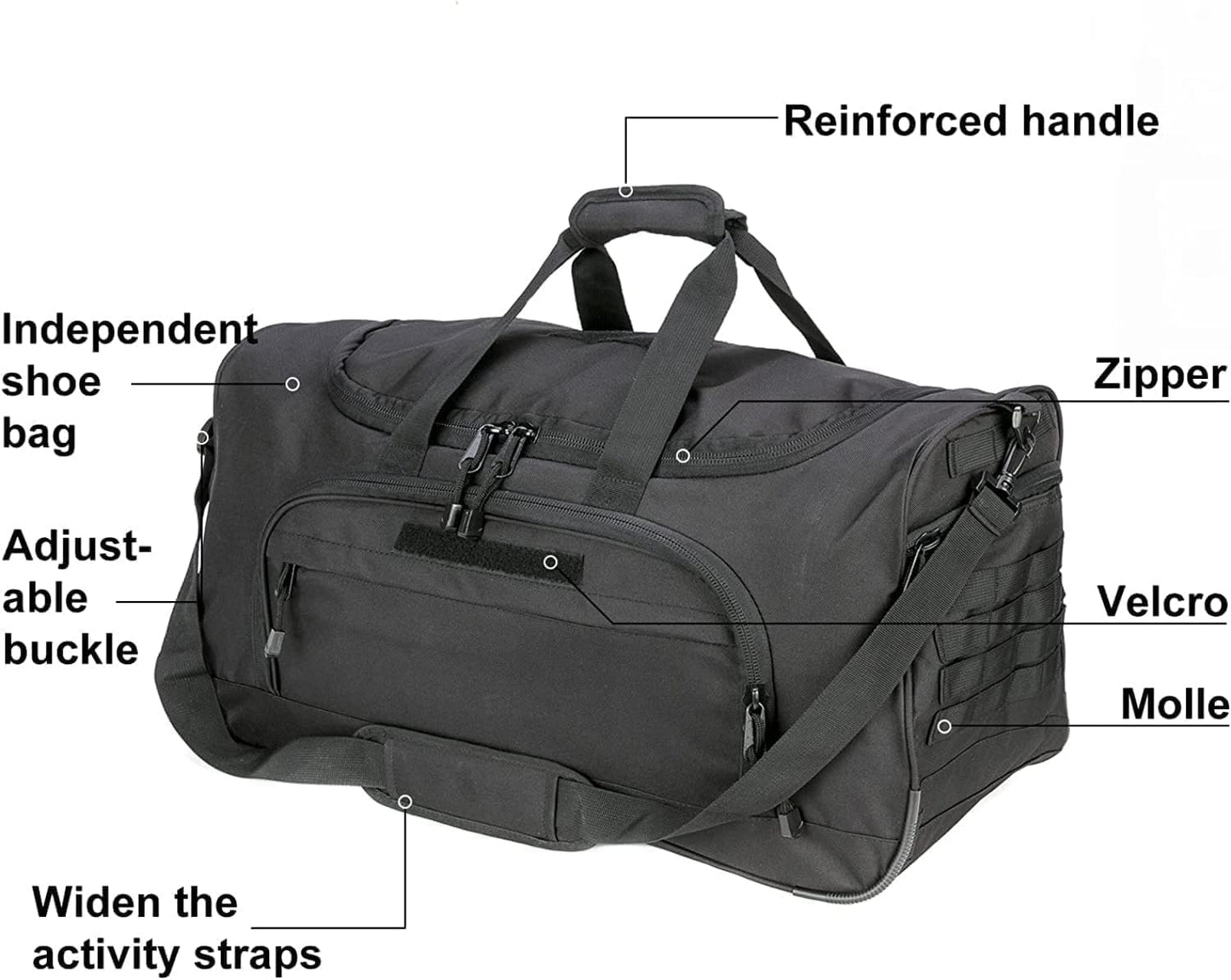 HYKING Gym Bag for Women & Men Tactical Duffle Military Weekender Work Out Lightweight Waterproof Sports Tote Shoe Pocket Black