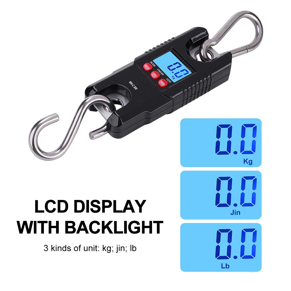 Luggage Scale,300kg Portable Plastic Electric Digital Hanging Scale with LCD Display Hook Tool for Fishing