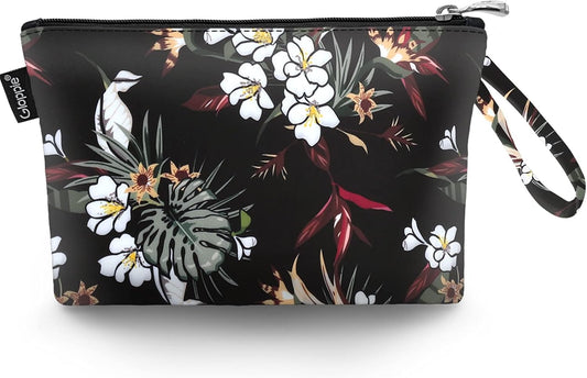 Gloppie Small Makeup Bag Summer Sunscreen Bag Cosmetic Bag for Purse Travel Make up Bags for Women Zipper Makeup Pouch White Flower