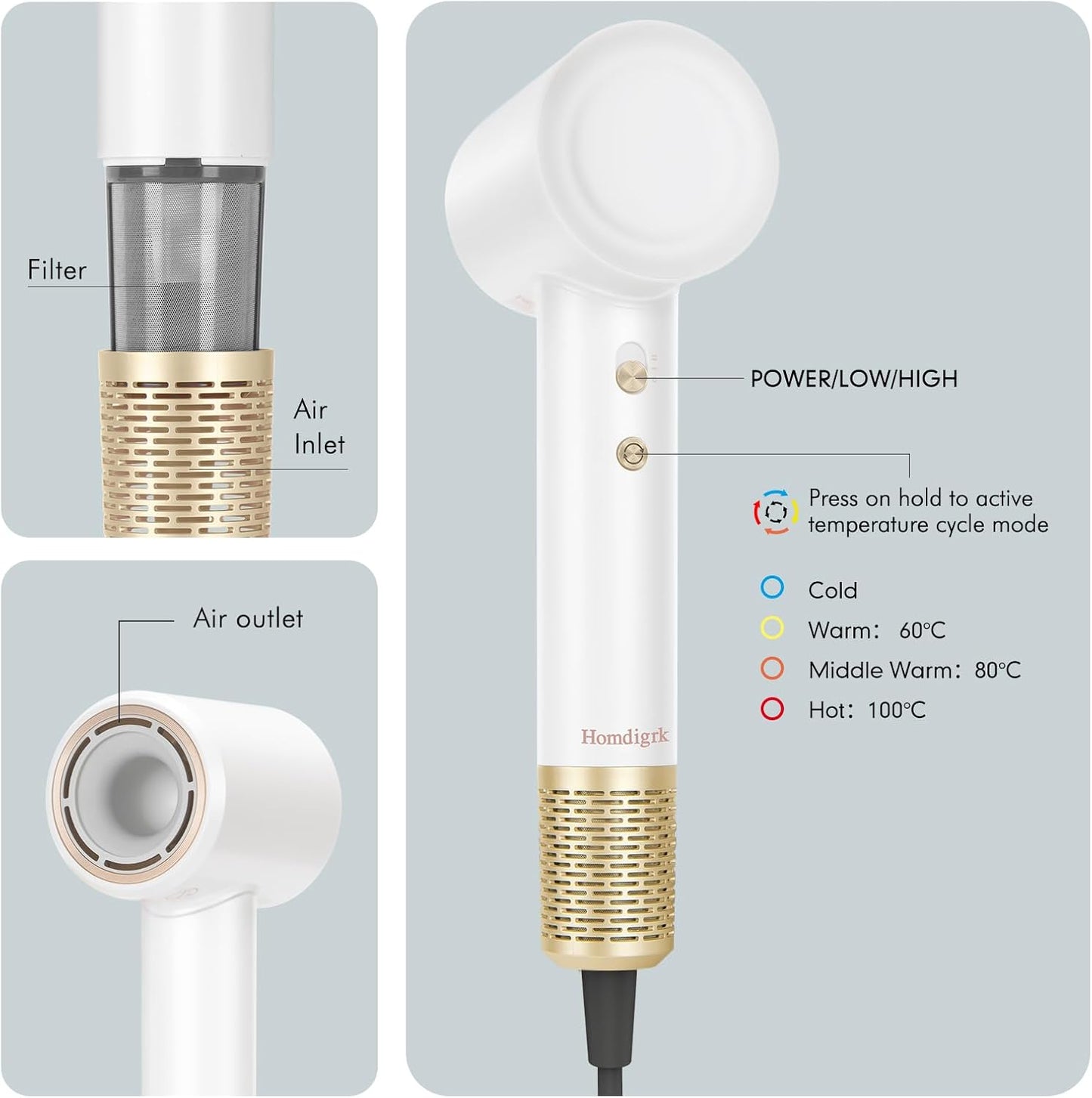 Hair Dryer - Ionic Blow Dryer with Diffuser,112000RPM High Speed Brushless Low Noise Hairdryer, Lightweight/Compact/Mini Design,110V Use for Home/Travel, Suitable for All Hair Types Women, Men
