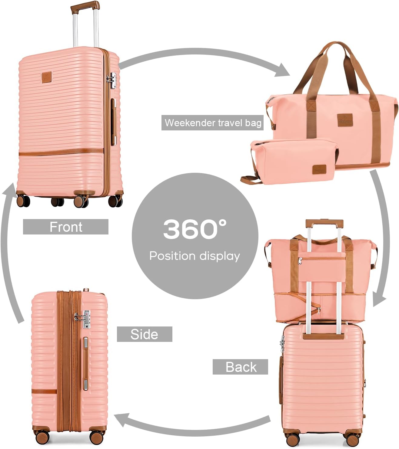 Joyway Luggage Set 3 Piece Suitcase Sets with Spinner Wheel,Hardside Expandable Travel Laggage with TSA Lock (20/24/28 Pink brown