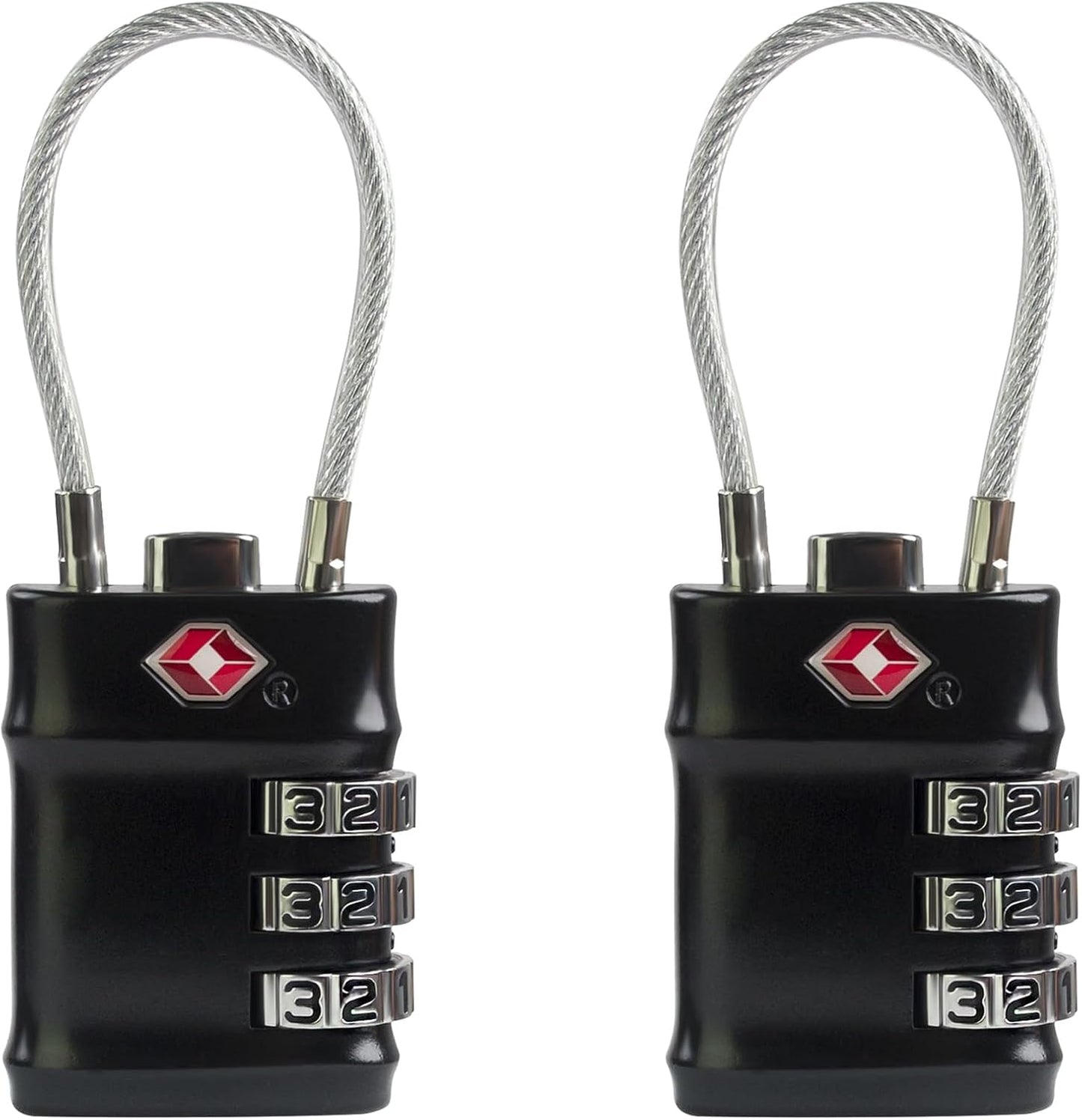 TSA Locks for Luggage, 3 Digit Combination Padlock, Luggage Locks TSA Approved 2 Pack, Combo Cable Padlocks with Code, for Gym Locker, Suitcase, Gun Case, Backpack Zipper (Black+Black)