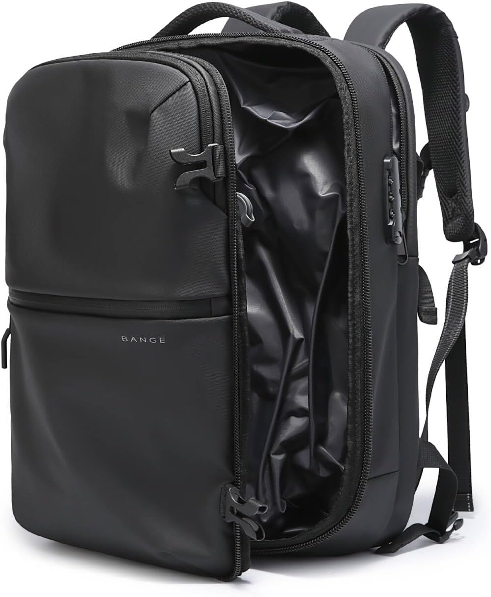 BANGE Travel Backpack with Vacuum Pocket and TSA lock version can hold 15.6 inch Laptop suitable Overnight Flight Approved Anti-theft Bag