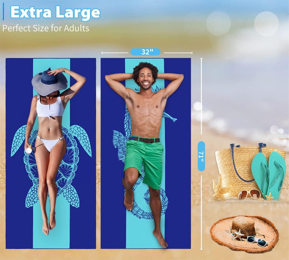 2 Pack Microfiber Lightweight Beach Towel 71"x32" Oversized Extra Large Thin Sand Free Towels